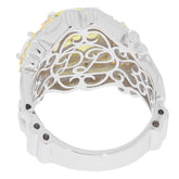 Cushion yellow sapphire sterling silver ring with intricate design and accent for elegant style.